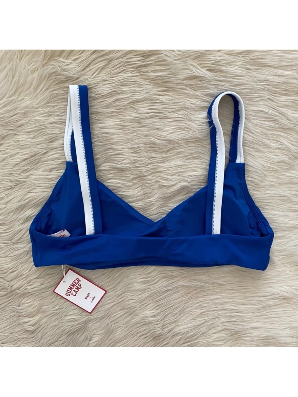 Andie Rockley Bikini Top Swimsuit Mazarine Dark Blue White Sporty Vacation L